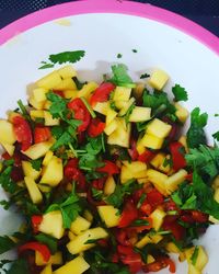 Close-up of chopped vegetables in plate