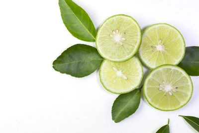 High angle view of fruits against white background