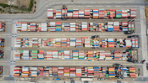 High angle view of container terminal