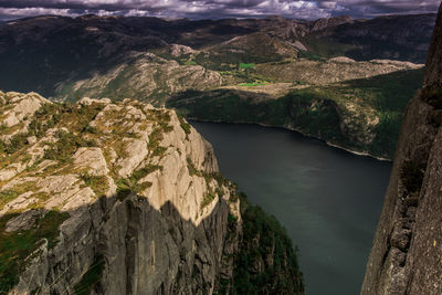 Beautiful aerial view from mountains to fjord in norway. high quality photo