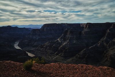 Rock formations against cloudy sky