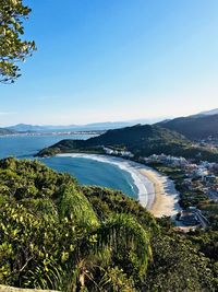 Scenic view of sea against clear blue sky