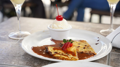 Close-up of food in plate on table