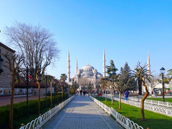 View of temple building against clear sky