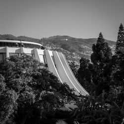 High angle view of mountain against clear sky