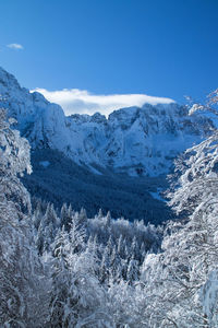 Scenic view of snowcapped mountains against sky