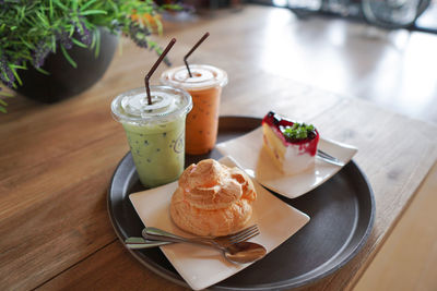 Close-up of dessert served on table