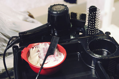 Close-up of hair dye on table