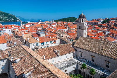 High angle view of buildings in city