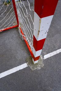 Old goal sport equipment with rope net on the street, street soccer in bilbao spain