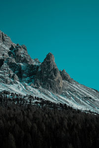 Scenic view of snowcapped mountains against clear blue sky