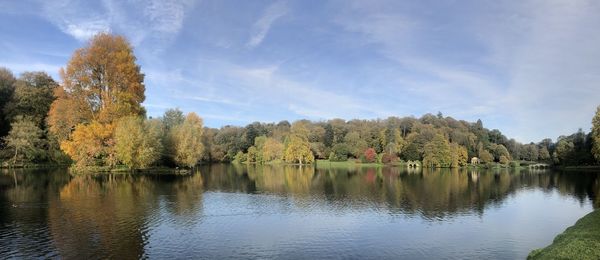 Scenic view of lake against sky during autumn