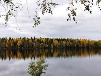 Scenic view of lake against sky during autumn