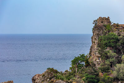 Scenic view of sea against clear sky