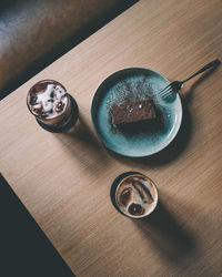 High angle view of breakfast on table