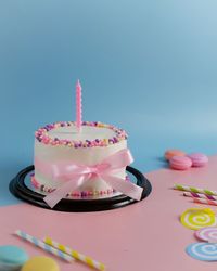 Close-up of birthday cake on table