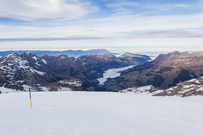 Scenic view of snowcapped mountains against sky