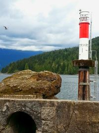 Lighthouse against cloudy sky