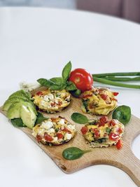 High angle view of breakfast served on table