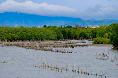 Scenic view of lake against sky