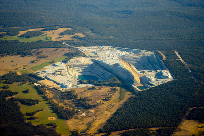 High angle view of text on land