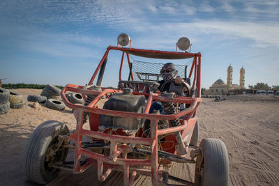 Driving dune buggies in the desert