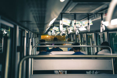 Train in illuminated room