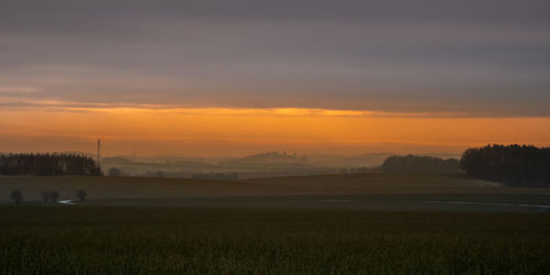 Scenic view of field against sky during sunset