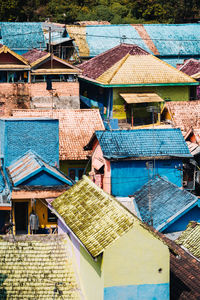 High angle view of buildings in city