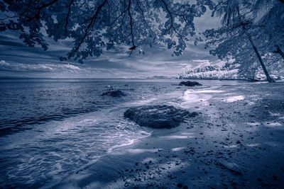 Scenic view of sea against sky during winter