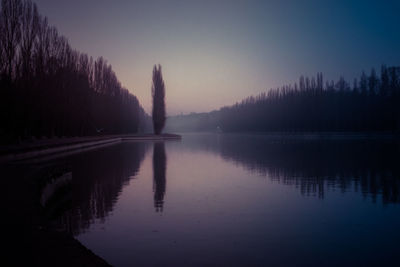 Scenic view of lake against sky at sunset