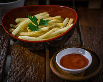 High angle view of meal served on table
