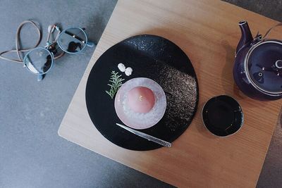 High angle view of eyeglasses on table