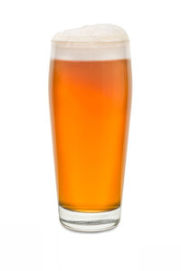 Close-up of beer glass against white background