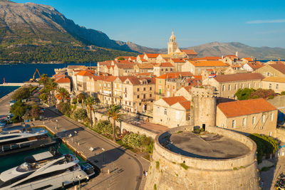 High angle view of buildings in city