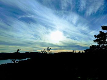 Silhouette trees on landscape against sky