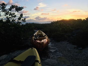 Portrait of man against orange sky