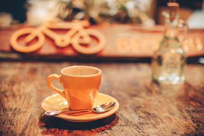 Close-up of tea cup on table