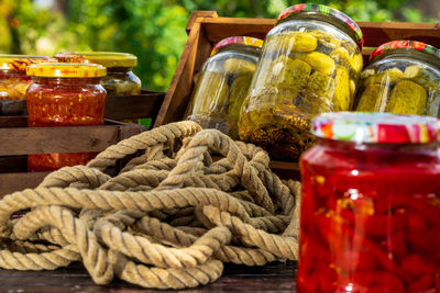 Close-up of rope on table