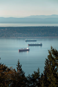 High angle view of ship on sea against sky