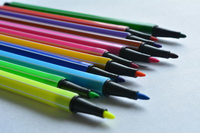 High angle view of colored pencils on table