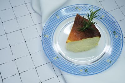 High angle view of cake in plate on table