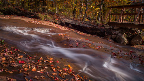 High angle view of stream flowing through rocks