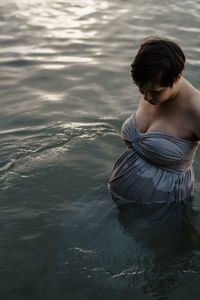 High angle view of woman at beach