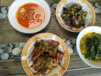 High angle view of food on table