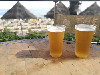 Close-up of beer on table