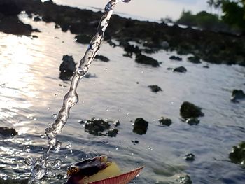 High angle view of water drop on lake