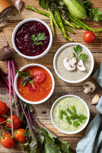 High angle view of food on table