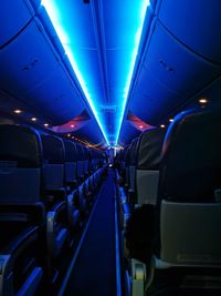 Interior of illuminated airplane