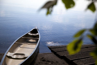 Canoe on lake in maine